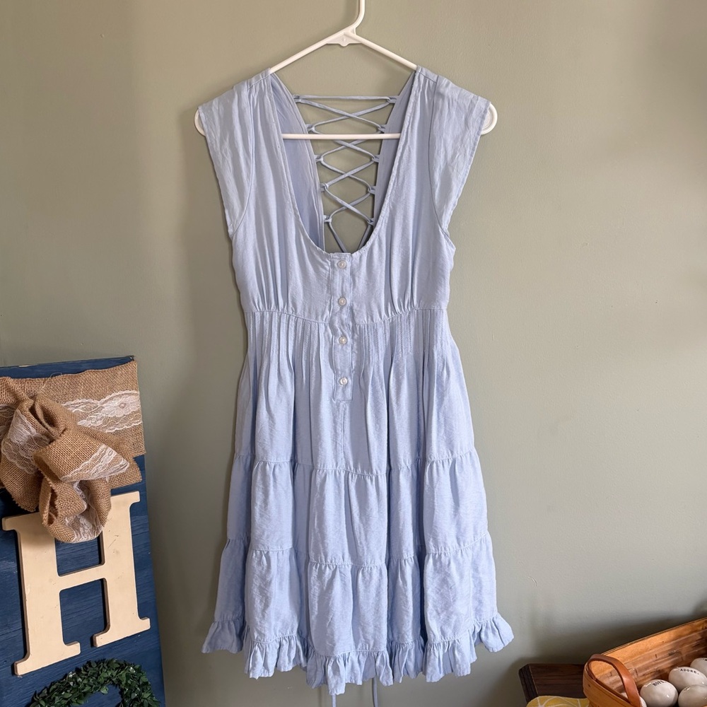 Altar'd State Light Blue Backless Dress With Pockets